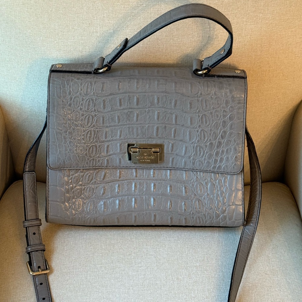 Kate Spade Gray Crocodile Embossed Satchel